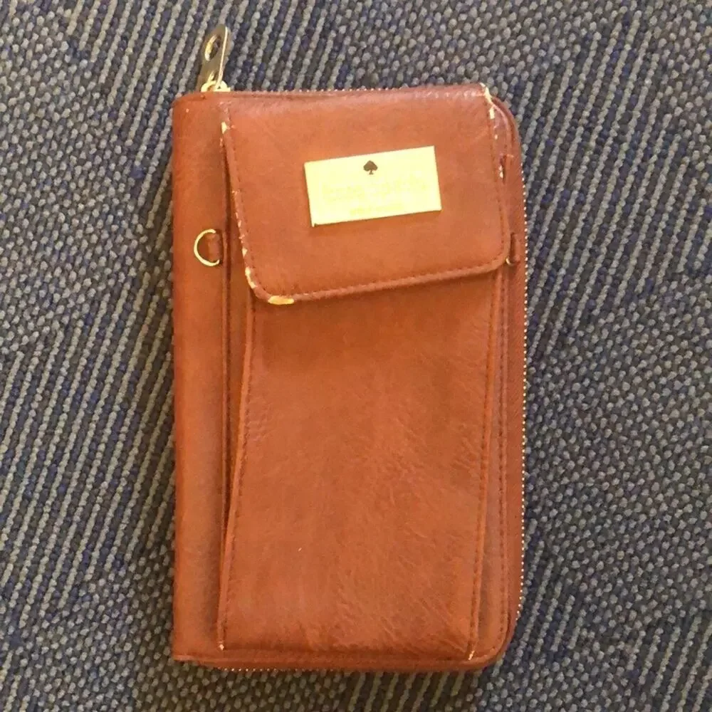 Kate Spade Wallet Brown Leather Gold Metal Accents Used with Some Scuffing